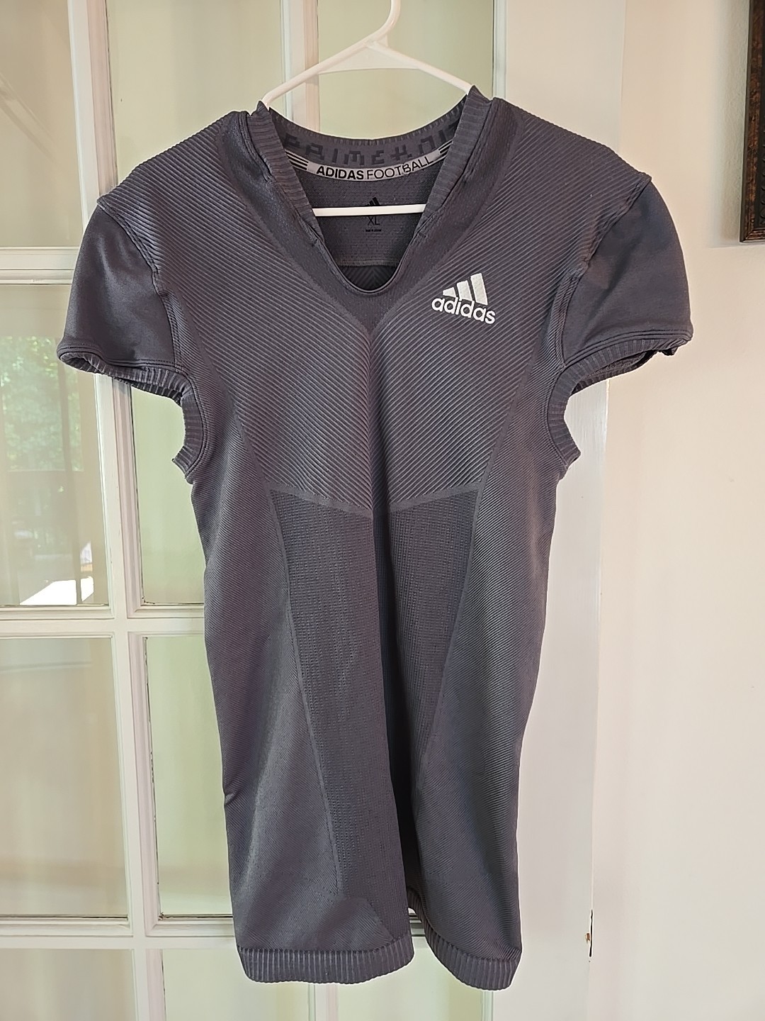 Adidas Football Mens XL Grey Compression Ribbed Vneck Under Shirt Logo Stretch