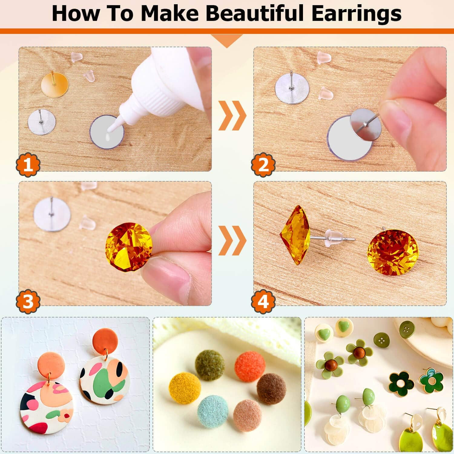 Hypoallergenic Earring Posts and Backs,  2000Pcs Stud Earrings Making Kit wit...