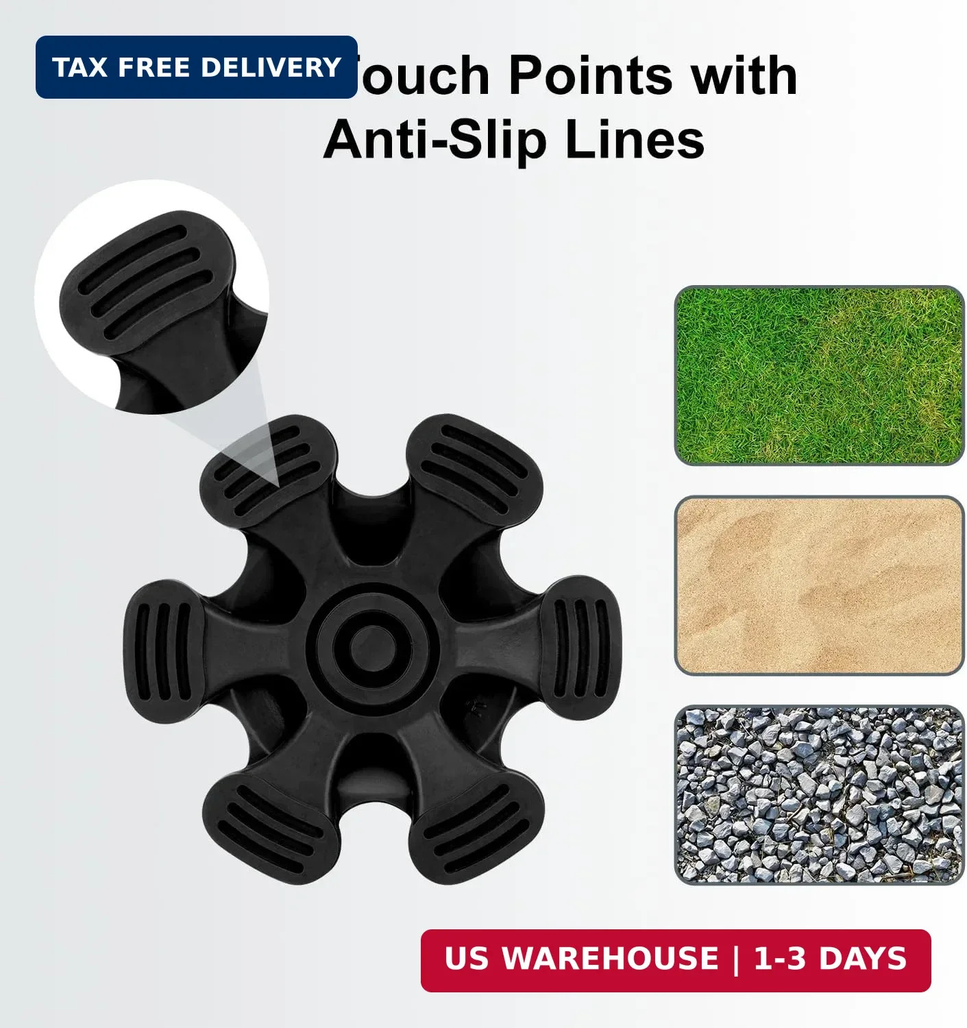 supregear Cane Tip - Self Standing 6 Prong Support Rubber Base for Walking Stick