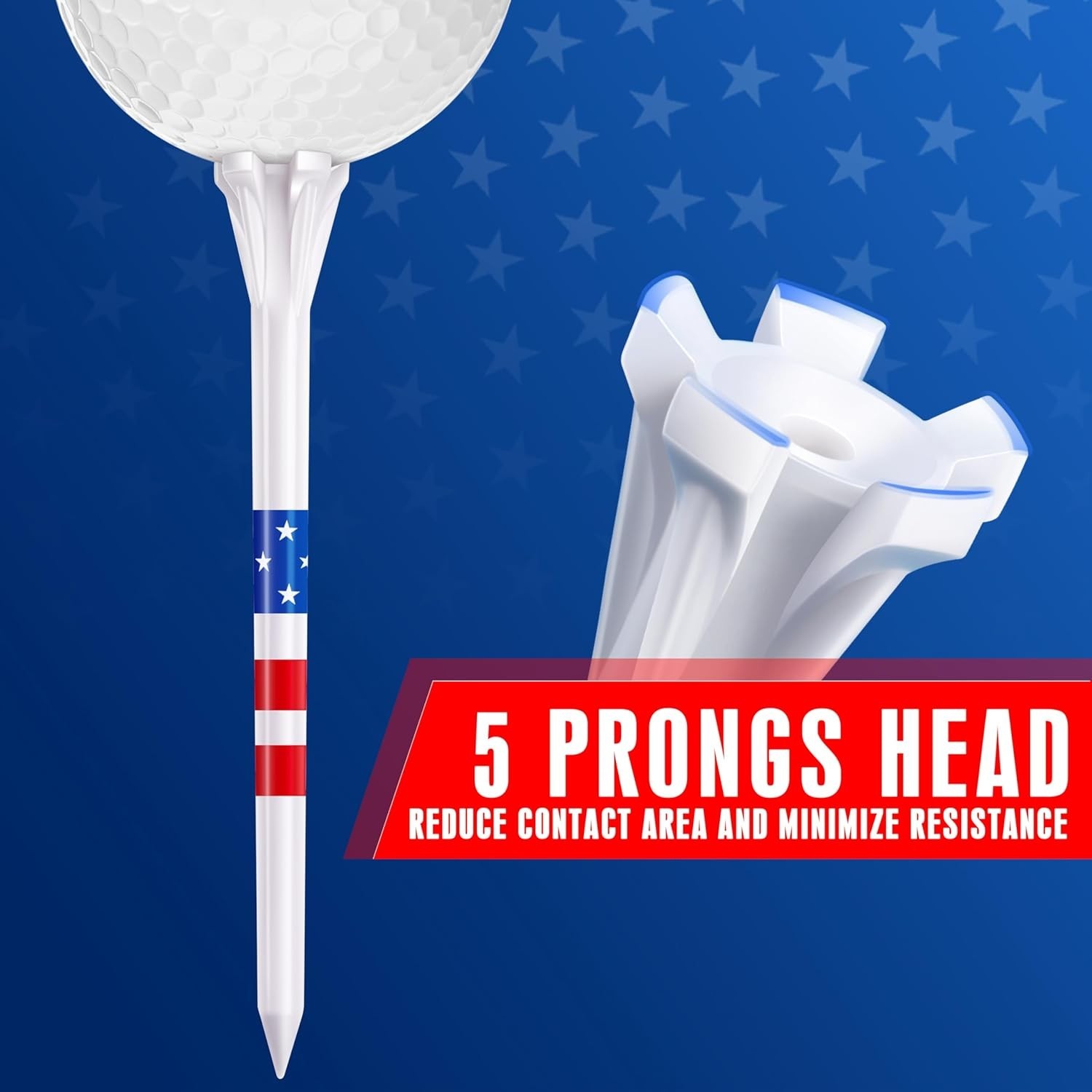 5-Prong Plastic Golf Tees 120 Pack - Star and Stripe Marking System Golf Plas...
