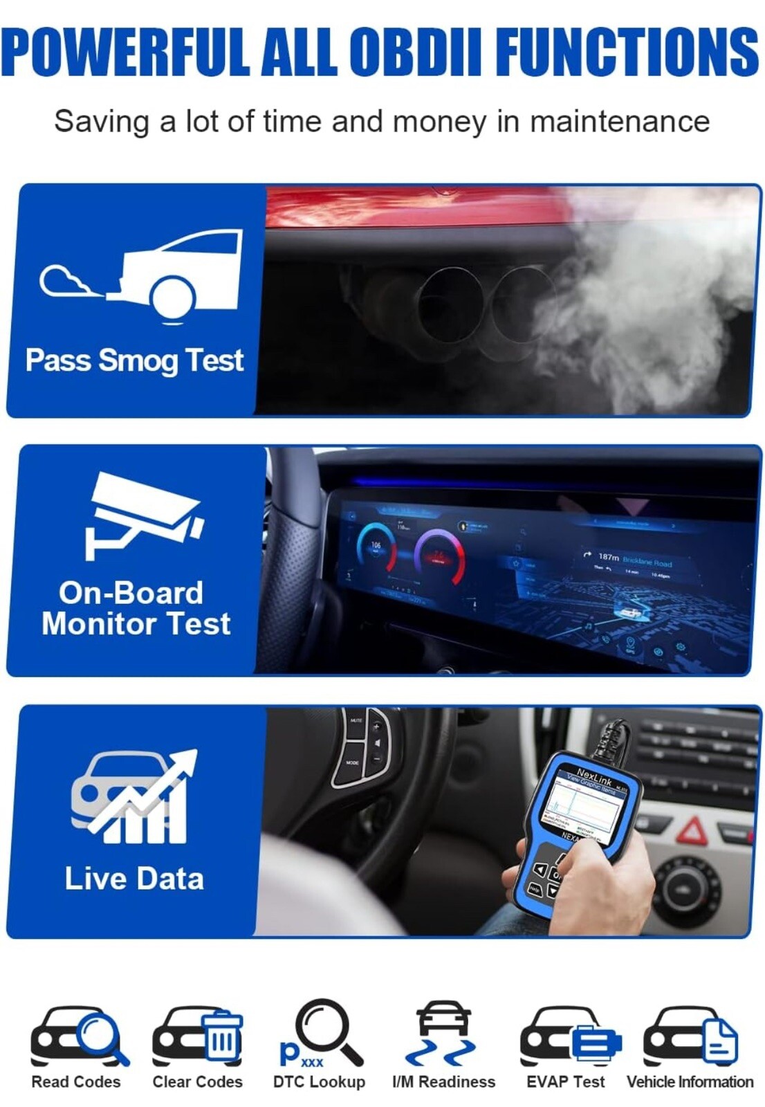 NL101 OBD2 Scanner Diagnostic Tool + Car Battery Test Check Engine Light