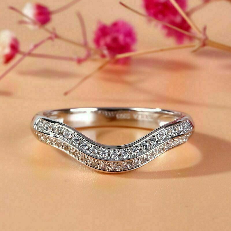 Engagement Wedding Band 14K White Gold 0.58Ct White Round Cut Moissanite Size 8