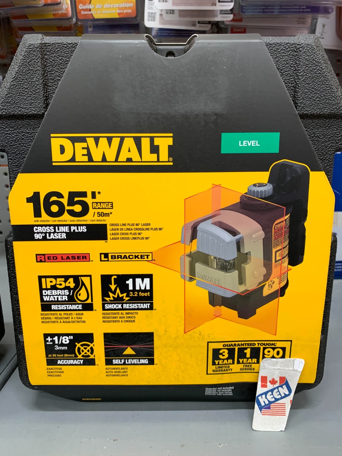 DEWALT CANADA 50 ft.& 165 ft Red Self-Leveling 3-Beam Cross Line Laser Level