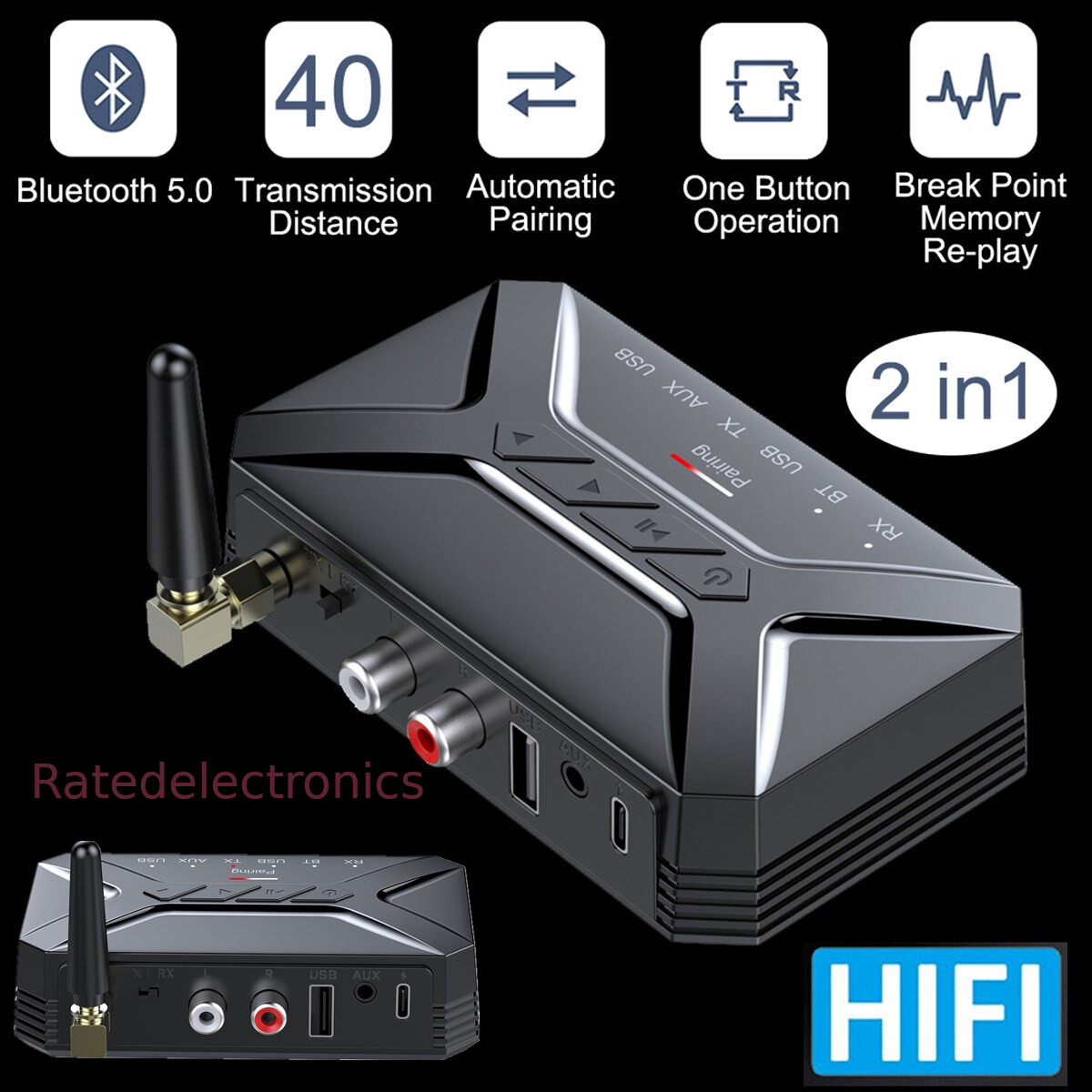 2In1 Long Range Bluetooth Transmitter Receiver TV Home Car Stereo Audio Adapter