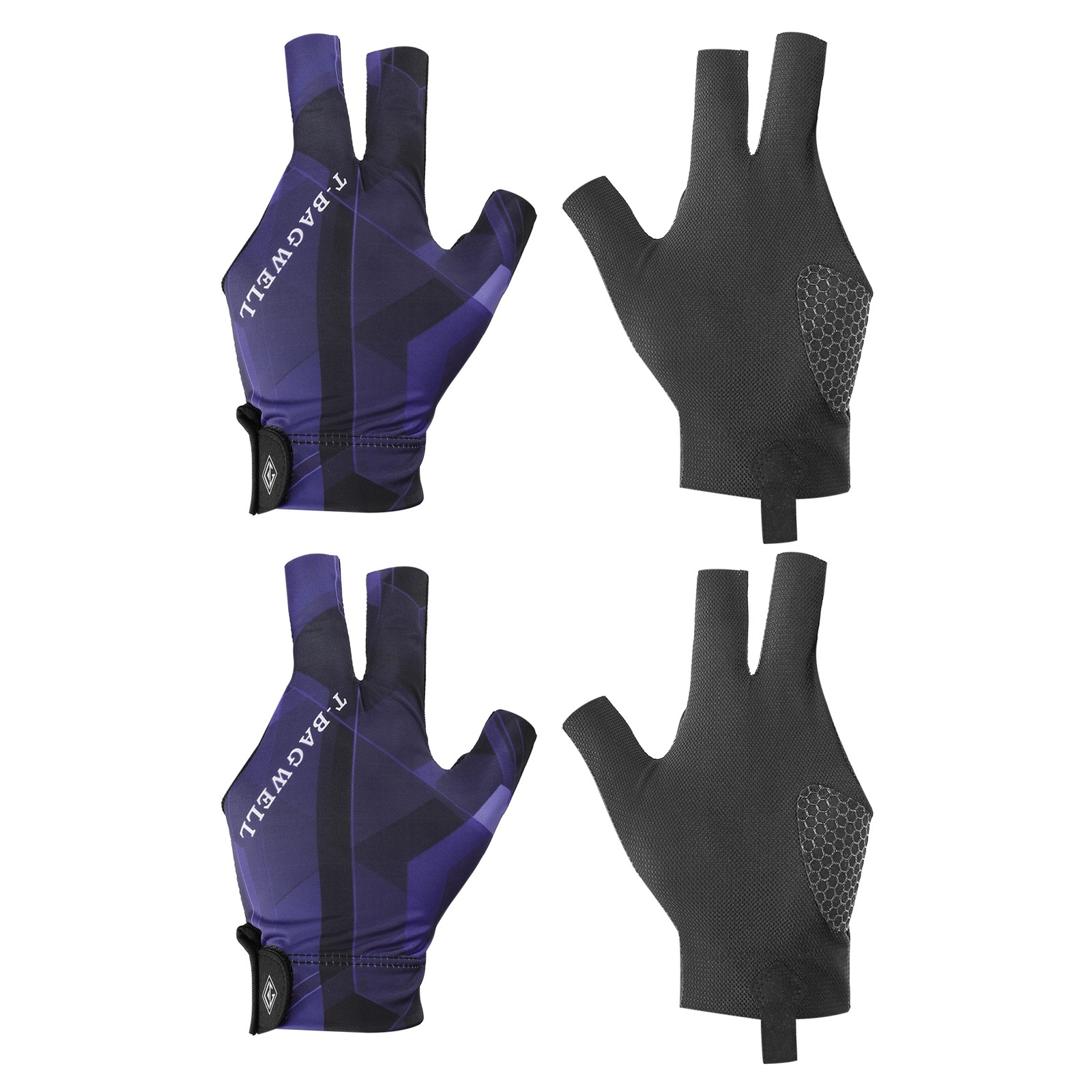 2 Pcs 3 Finger Pool Glove Left Hand Billiard Gloves Black Purple