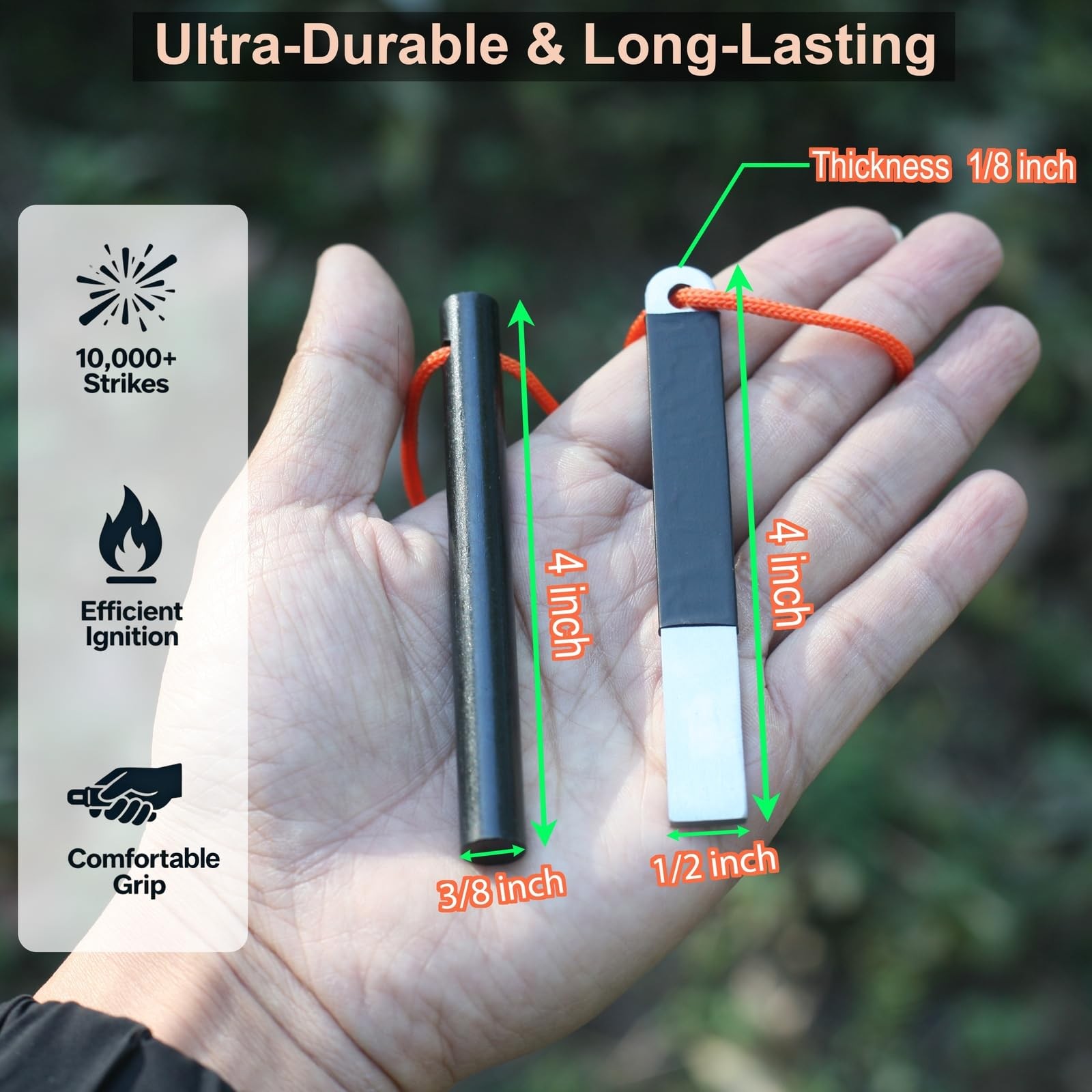 IWLUFK 4" Portable Pocket Waterproof Ferrocerium Ferro Rod Fire Large, Black