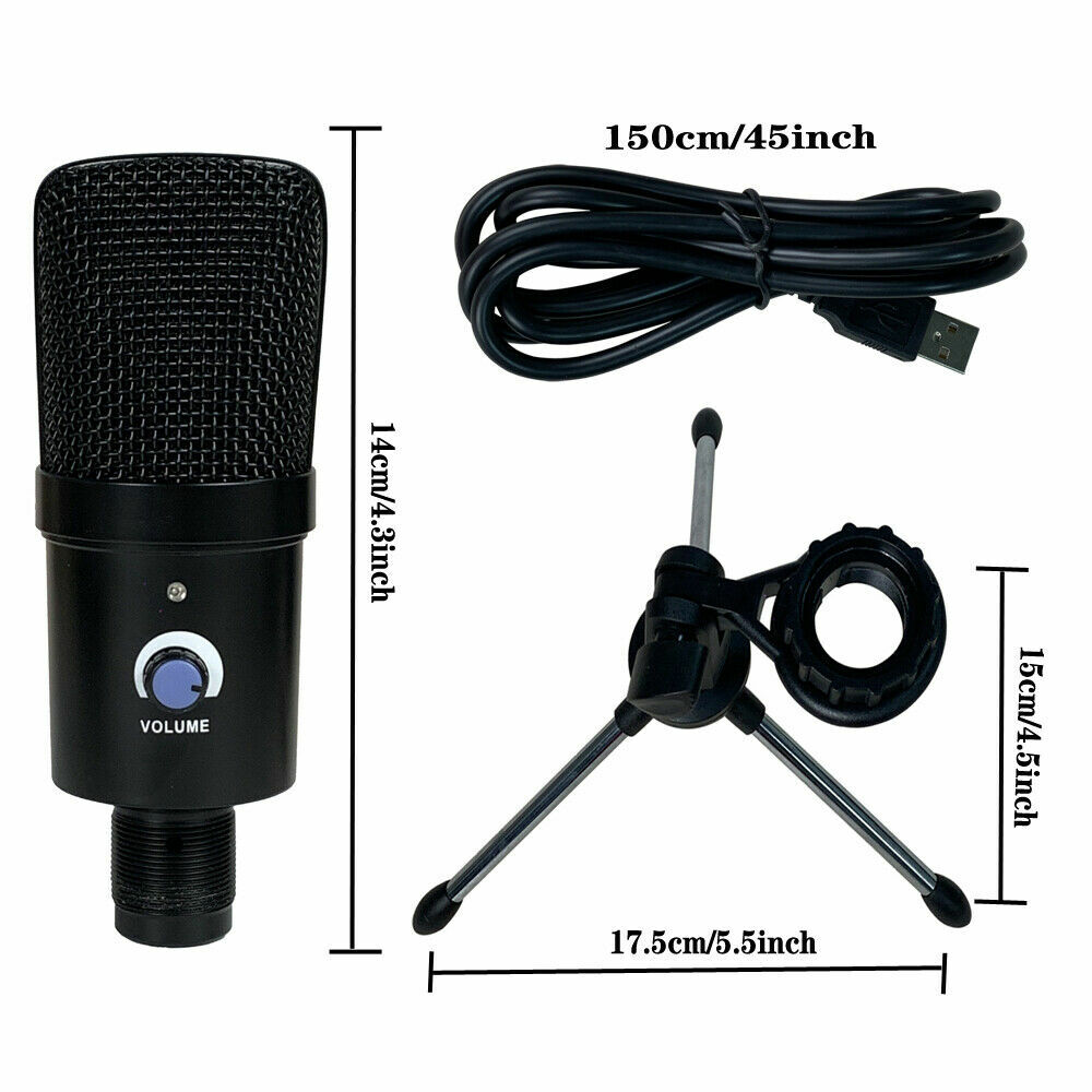 USB Recording Microphone Kit Complete Set Condenser For Computer Phone Laptop
