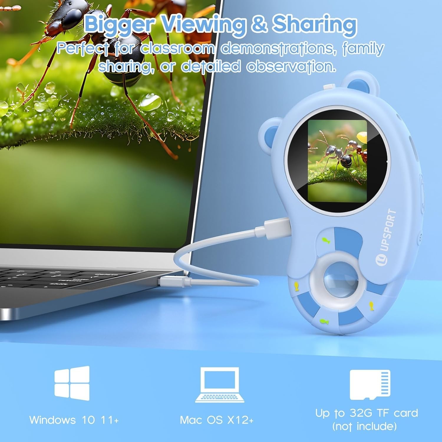 Kids 2-in-1 Digital Microscope & Video Camera - 1000X Portable STEM Gift
