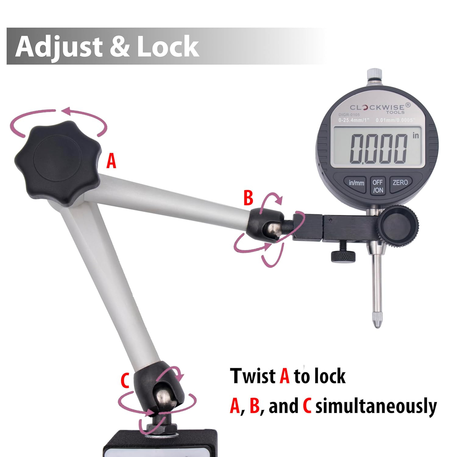 Digital Indicator with Magnetic Base, 0-1 Inch/25.4mm, Auto Off Feature