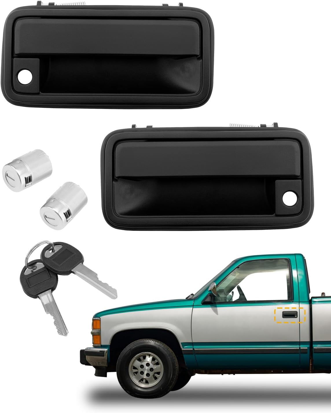 Metal Door Handle Set Front Left Right w Lock & Keys for 1988-2001 Chevy GMC