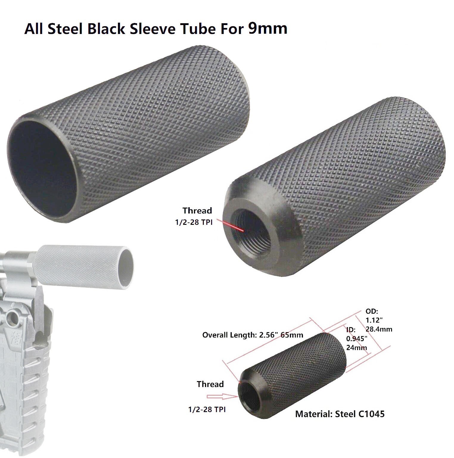 Steel 1/2x28 TPI Sound Forwarder Tube Sleeve For 9mm .22 .223 5.7x28mm .17 HMR
