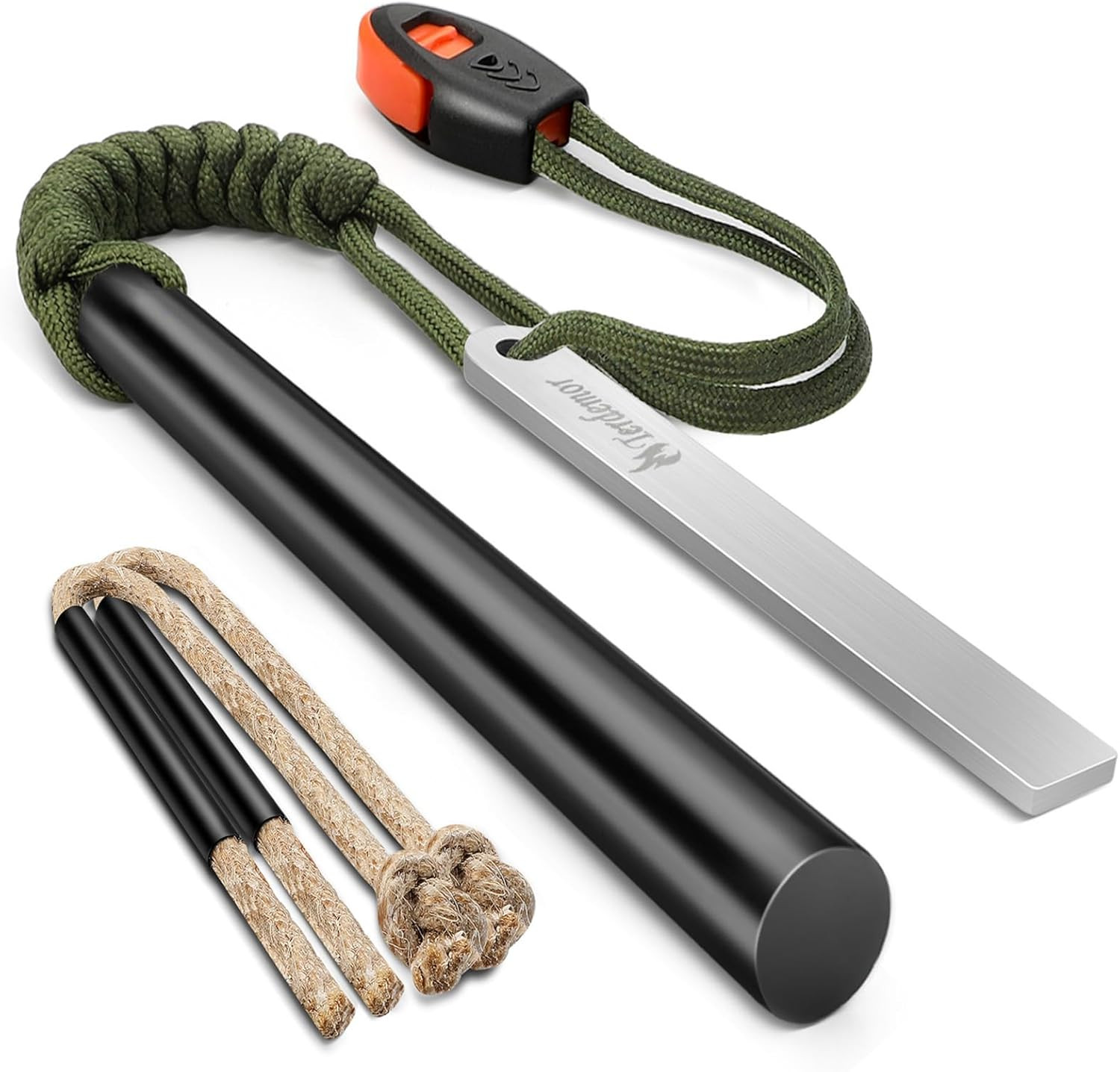 Ferro Rod Fire Starter Kit – 5" Flint and Steel with Two Waxed Tinder Cord & Par