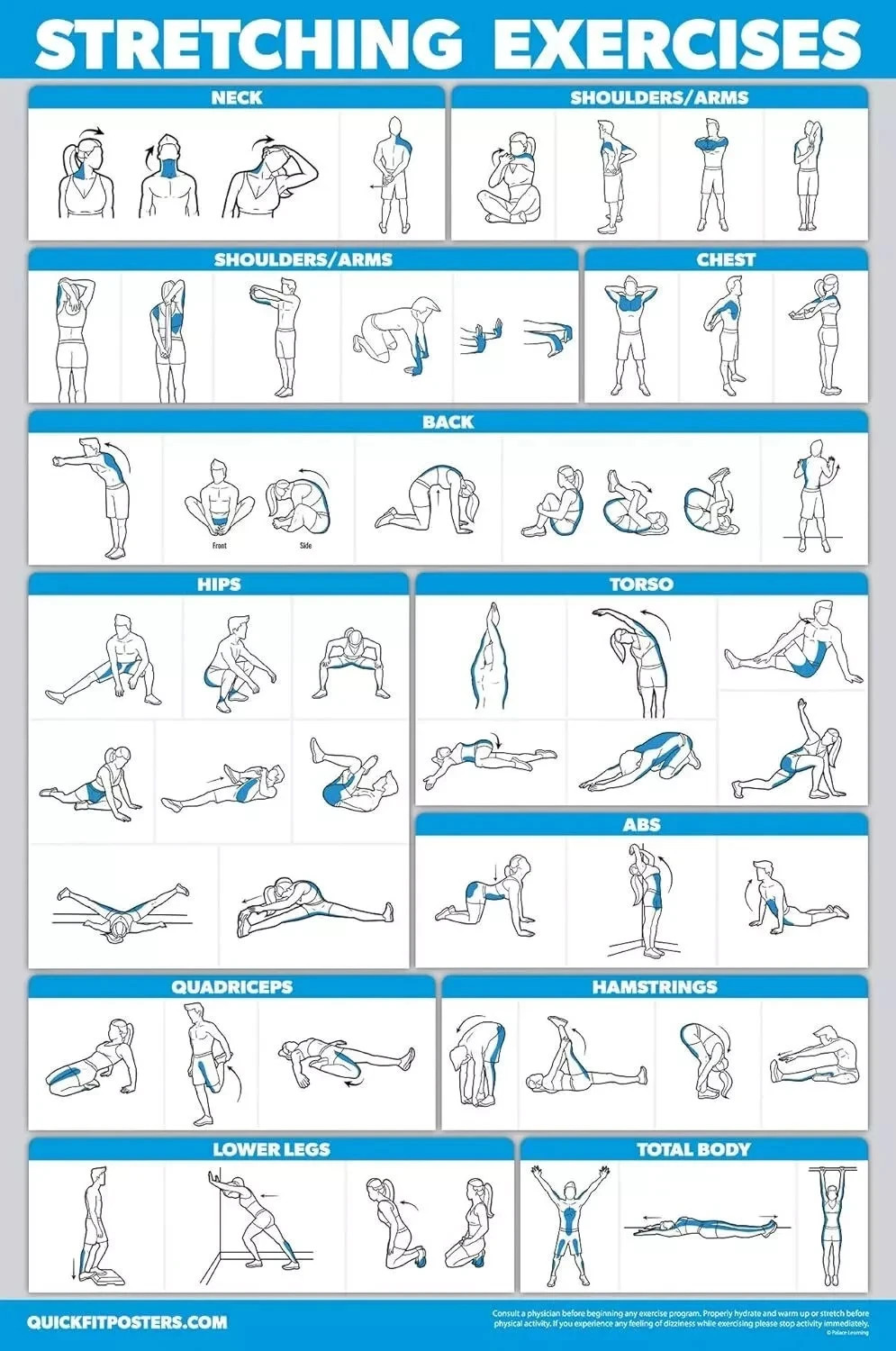 Stretching Workout Exercise Poster - Stretch Routine (Laminated, 18 X