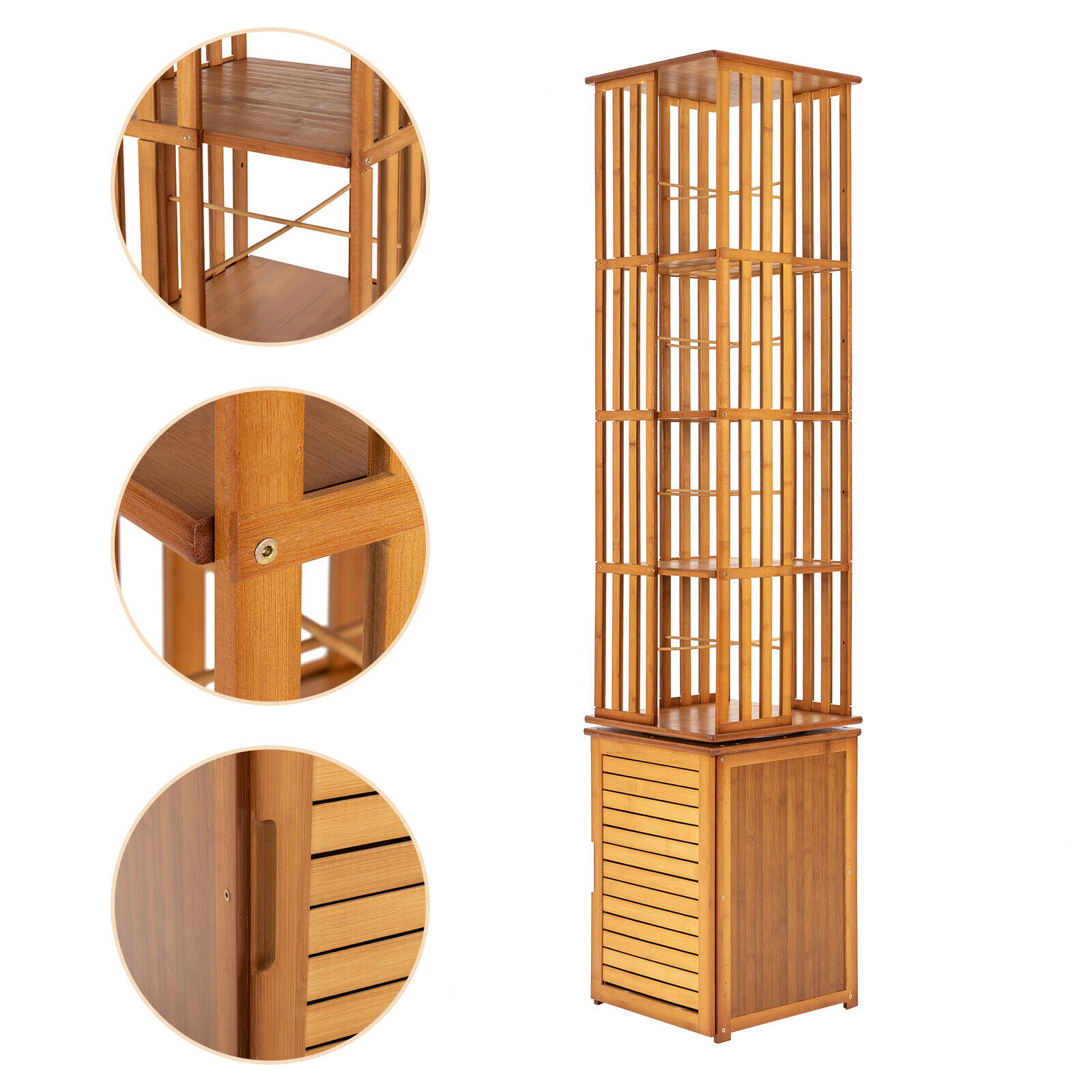 360° Rotating Bookshelf Wood Bookcase Storage Shelf Freestanding Display Rack US