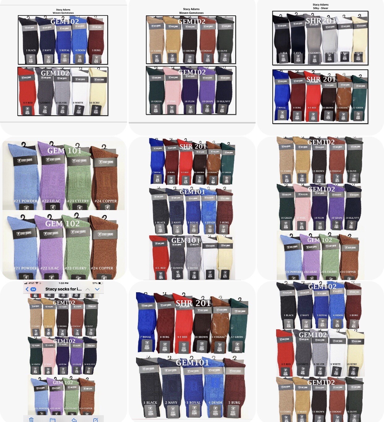MEN'S MID CALF STACY ADAMS DRESS SOCKS FASHION COLORS SHEER,GEMSTONES $14.99ea.
