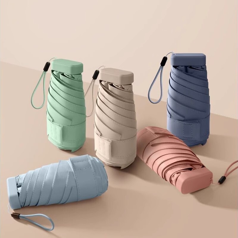 Portable Rain Umbrella Pocket Compact Mini Umbrella 6 Fold Sun Umbrella