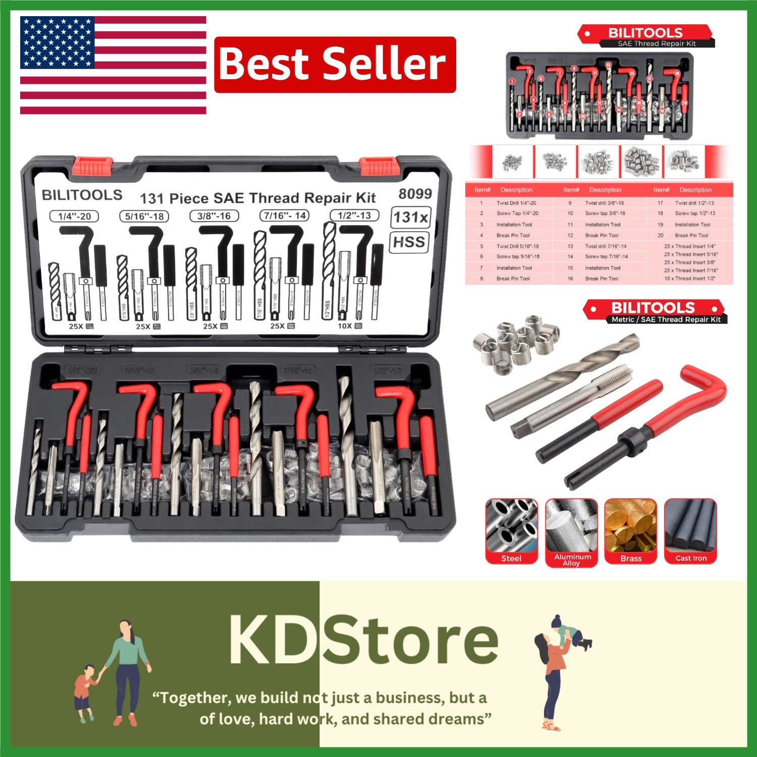 Helicoil Thread Repair Kit SAE 131 pcs HSS Drill & Inserts, Auto Plumbing