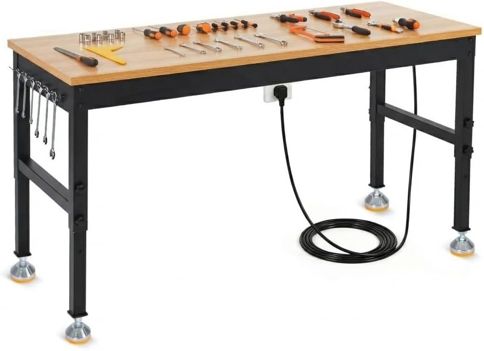 60in Garage Workbench w/ Lockable Wheels Power Outlet 2500LB Tool Bench
