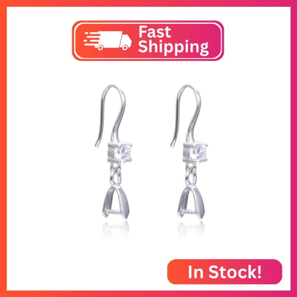 4pcs Adabele Real 925 Sterling Silver Fancy CZ Fish Earring Hook Pinch Bail