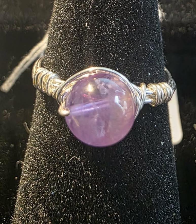 Handmade size 5 Wire-Wrapped Amethyst Ring with Silver-Plated Wire