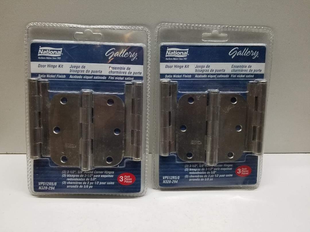2 Sets National 3 1/2” Door Hinge, 3 Pack, Satin Nickel, Rounded, V512R5/8