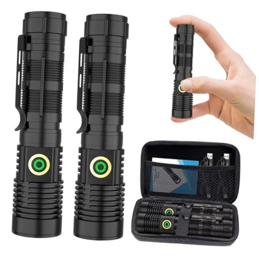 Rechargeable Flashlight High Lumens 2 Packs, High Lumens Super Black+2Pack