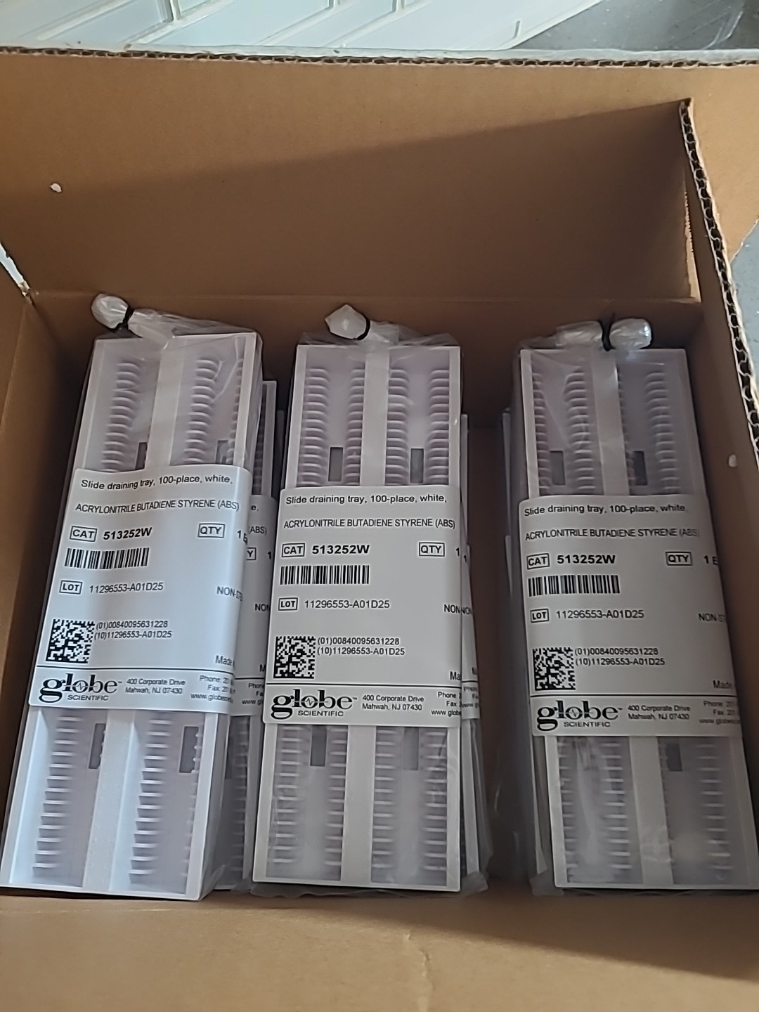 NINE (9) NEW Globe Scientific 513252W Slide Draining Tray, Abs, White