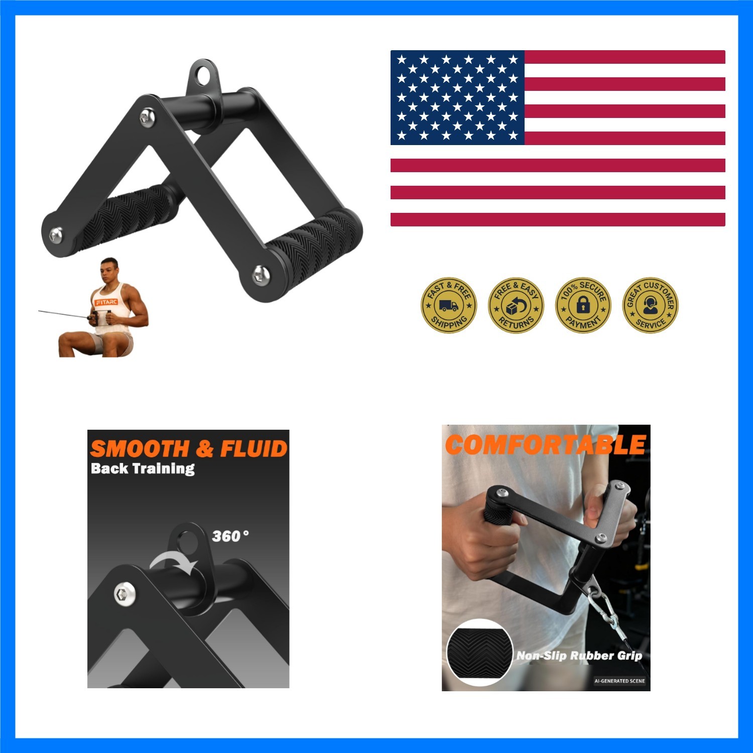 Cable Attachments for Gym, Non-Slip V Bar Attachment for Home Gym Equipment, ...
