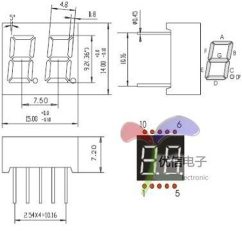 50PCS 0.36 inch 2 digit Red Led display 7 segment Common Anode