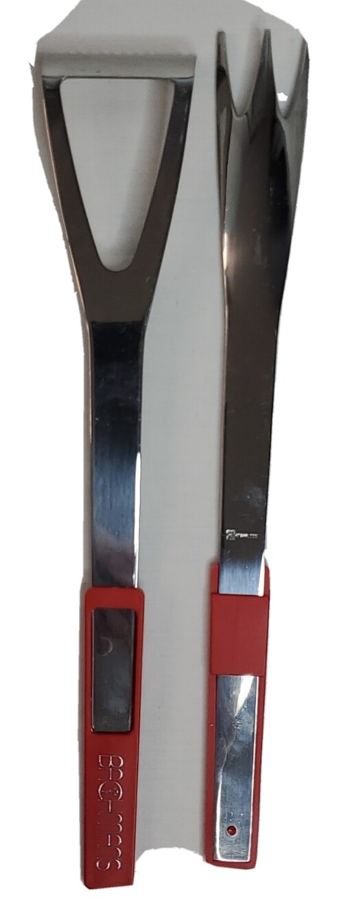 Bachmans Salad Serving Set 2 Pieces Modern Contemporary 10" long Red Handles