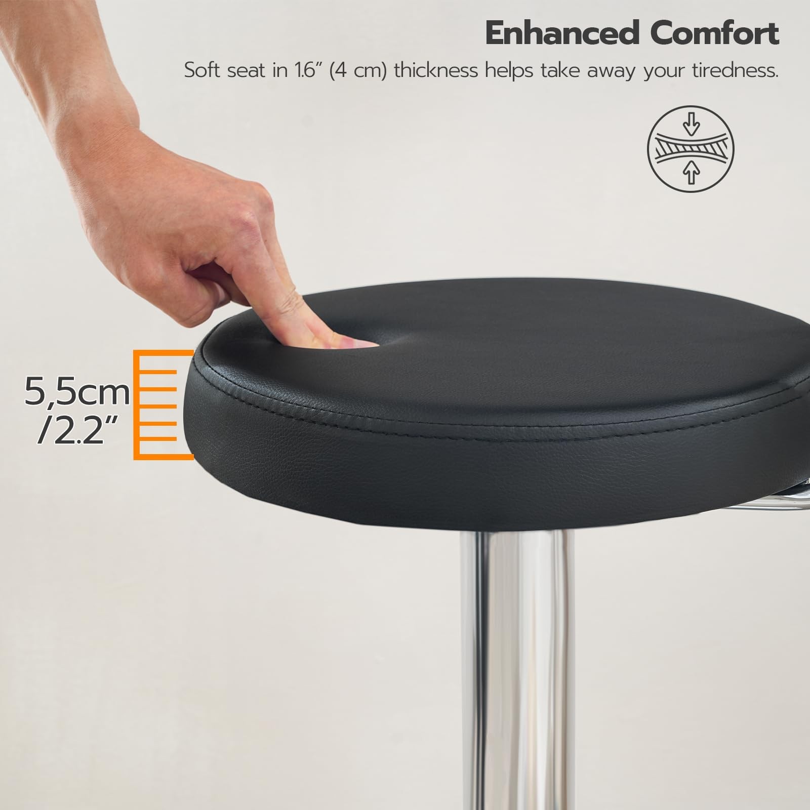 Height Adjustable Rolling Stool, 360° Rotating Drafting Chair, Multi-Purpose ...