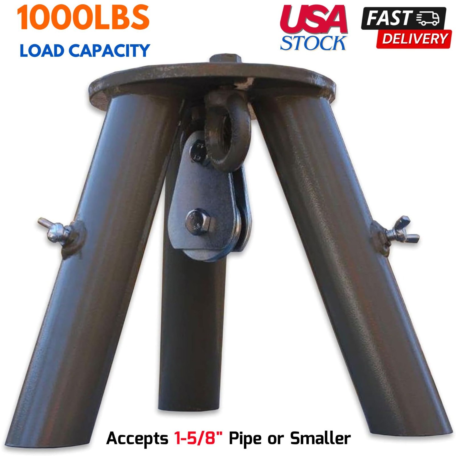 Tripod Header w Pulley Deer Feeder Stump Puller Camping Hunting Hanging Fire Pit