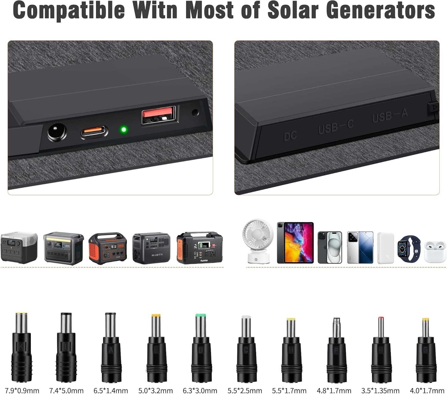 60W Portable Solar Charger, Foldable Solar Panel with USB-C and USB-A Outputs