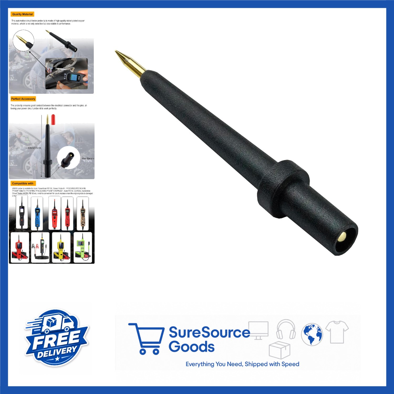 Automotive Circuit Tester Probe Tip 4Mm Banana Jack Black for Power Probe