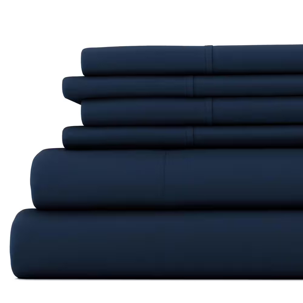 6-Piece Navy Solid Microfiber Twin XL Sheet Set