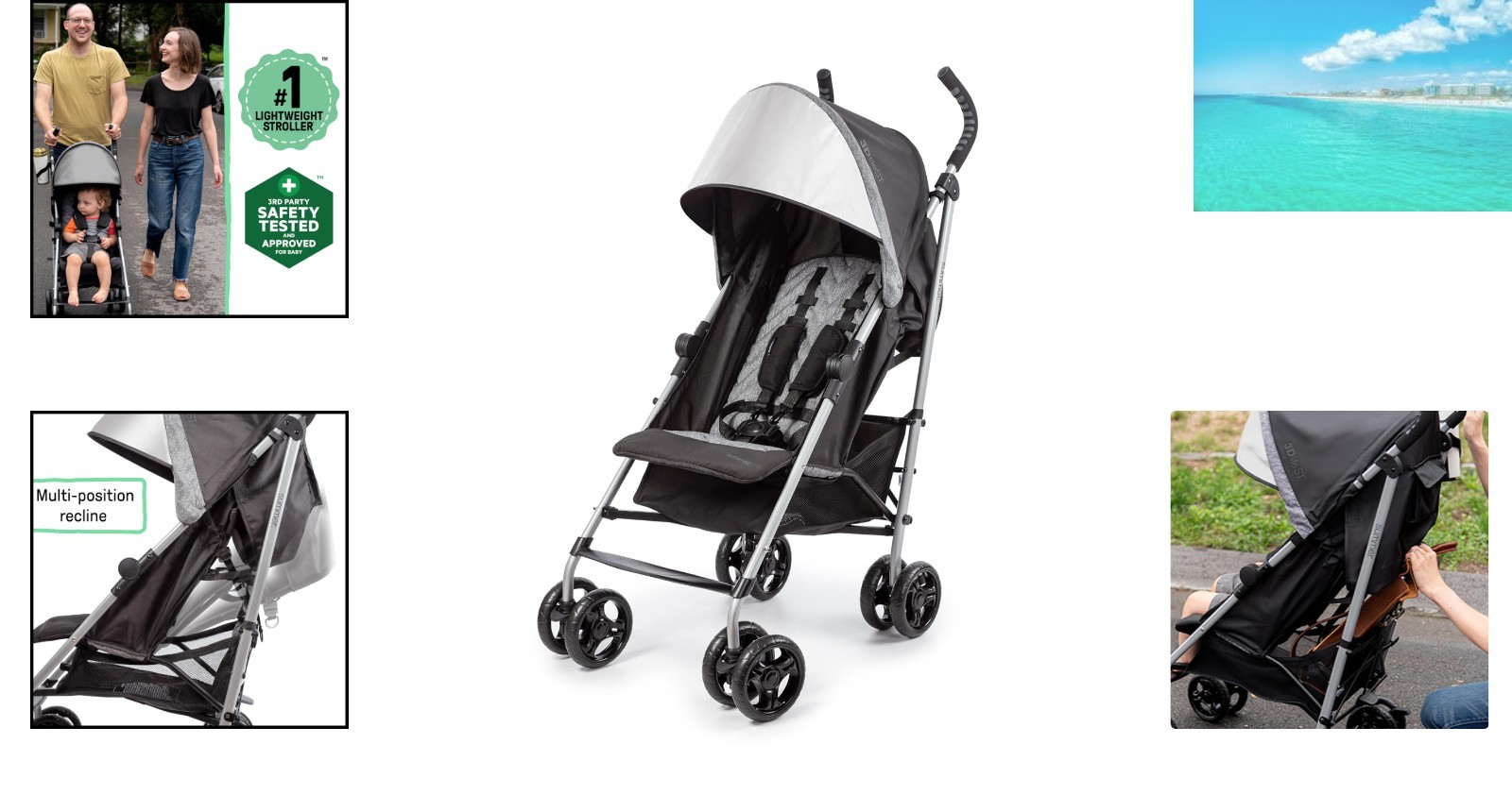 Summer 3Dlite ST Convenience Stroller - Multi-Position Recline & Storage Basket