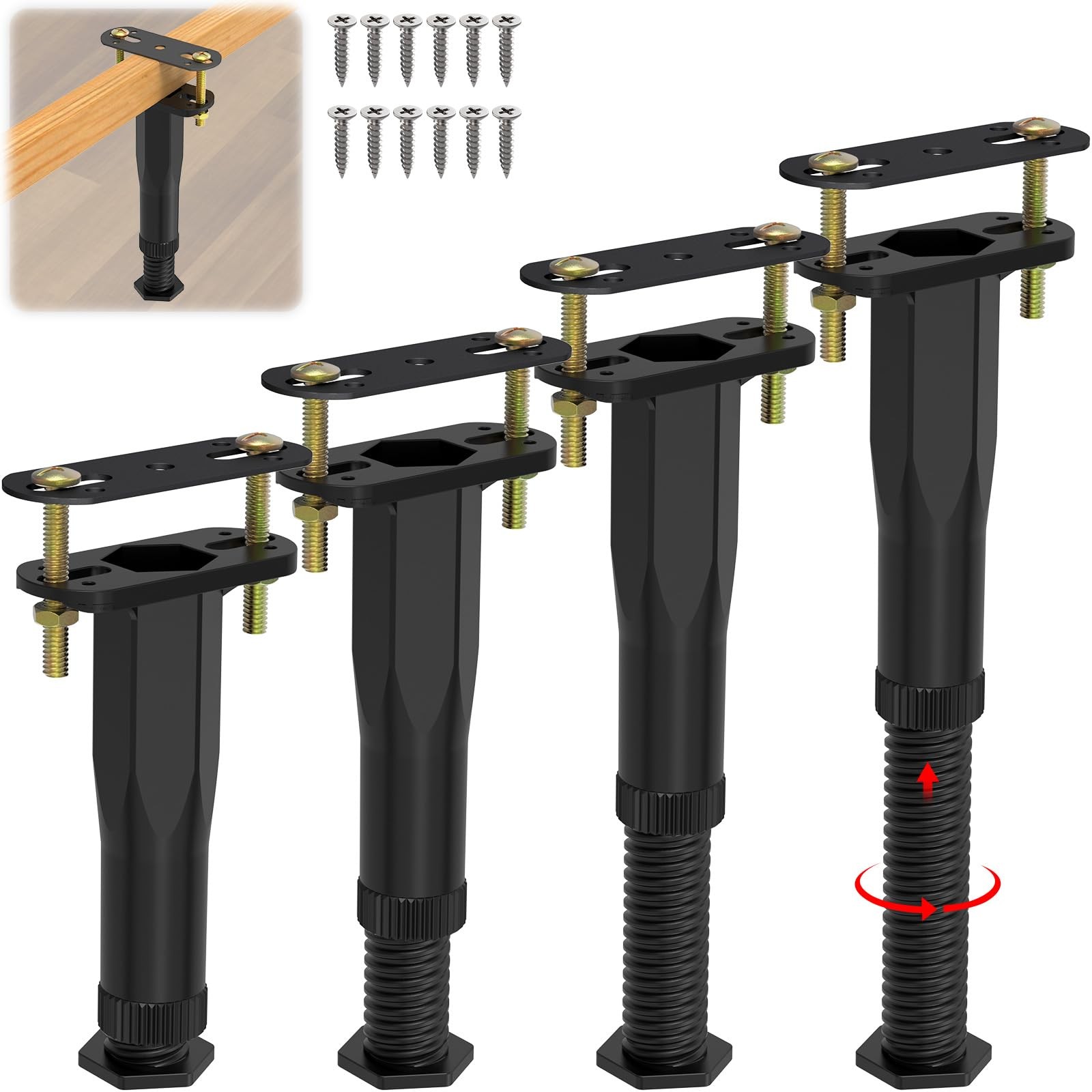 4 PCS Adjustable Height Center Support Leg for Bed Frame (6.5"-11"), Upgrade ...