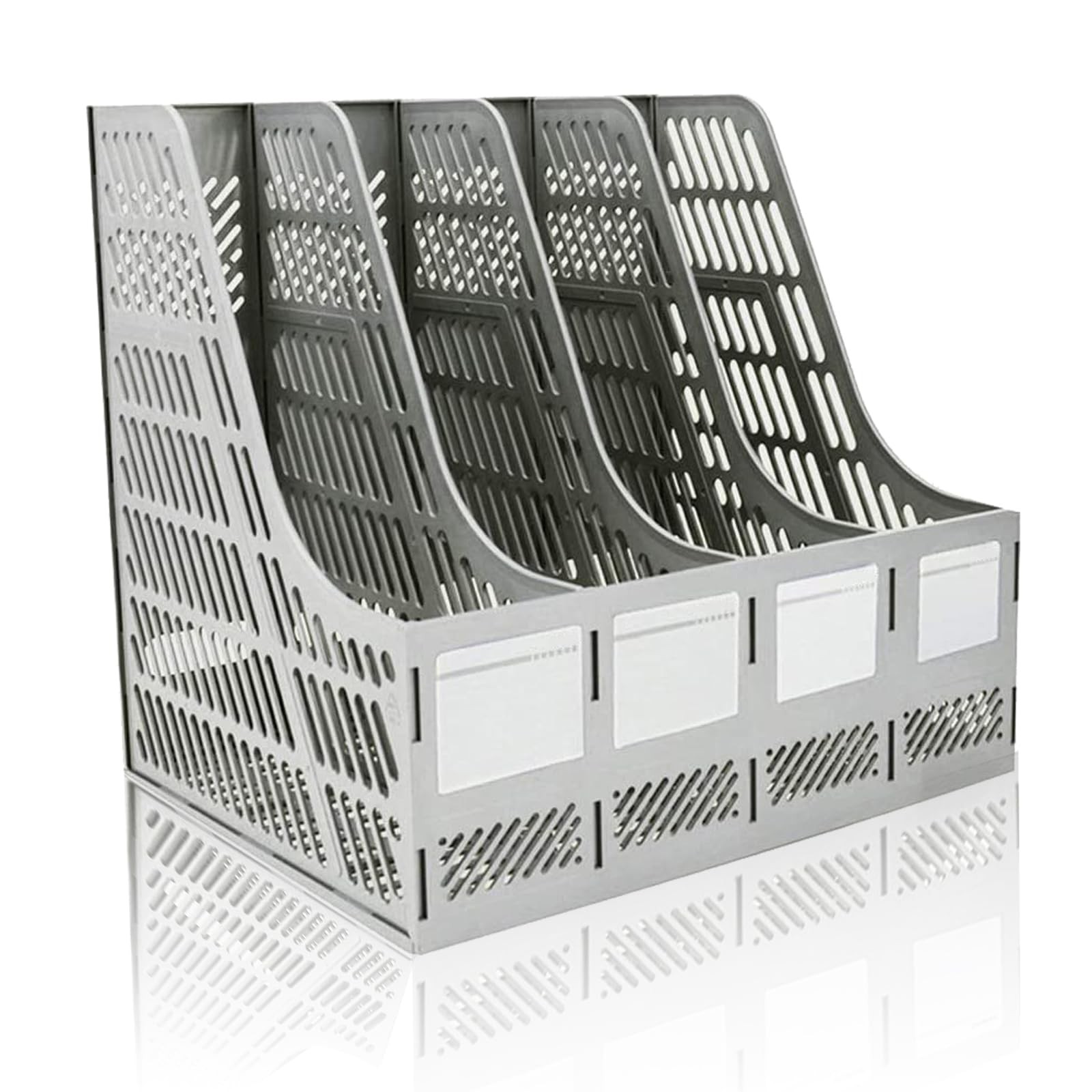 Gray 4 Compartments Vertical File Organizer Desktop Filing Box Magazine
