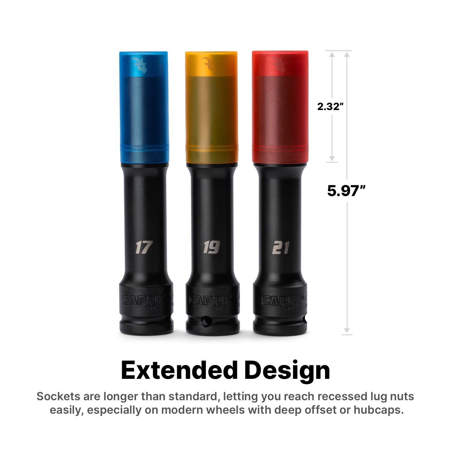 Capri Tools 1/2 in. Drive Extended Wheel Lug Nut Socket, 21 mm
