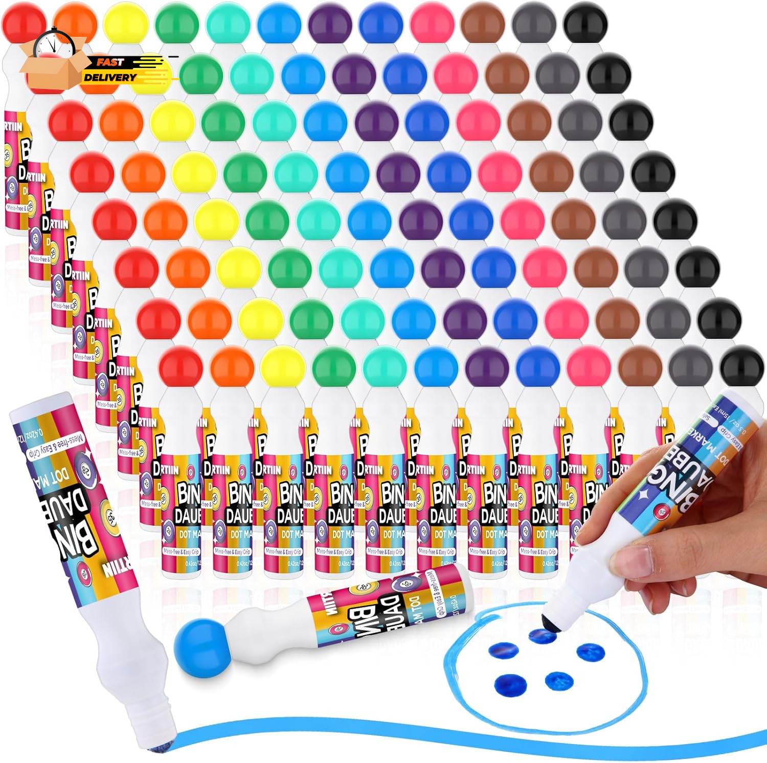 96 Pcs Bingo Daubers Bulk in 12 Colors, 0.5 Oz, Assorted Colors Set of B