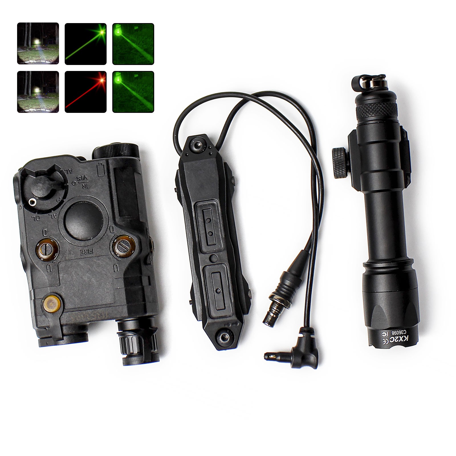 Tactical PEQ15 Red Green Laser IR fill light LED M600C Flashlight Dual Switch
