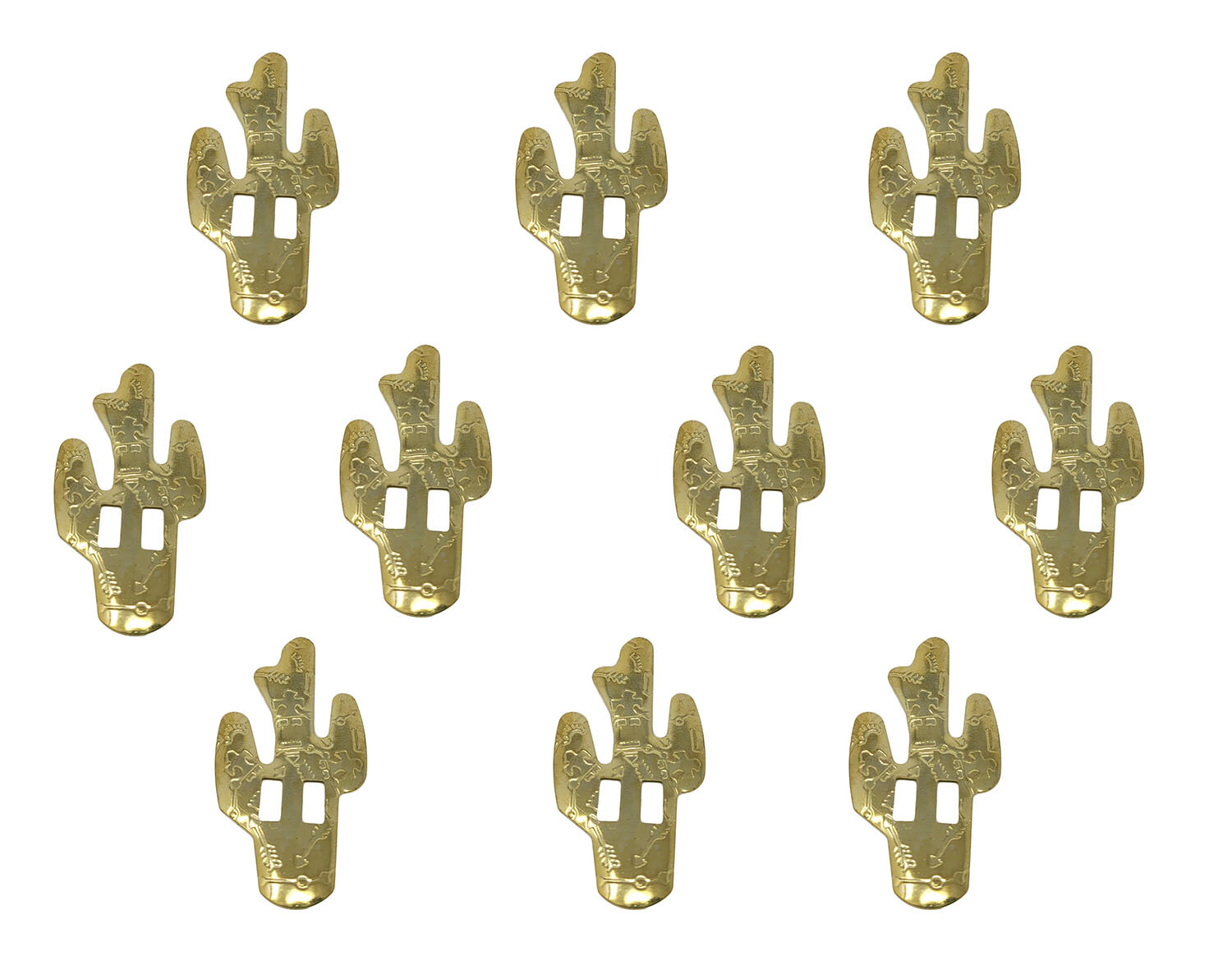 10 Gold Saguaro Cactus Metal Western Bolo Slotted Concho Slides Scarf Belt VTG