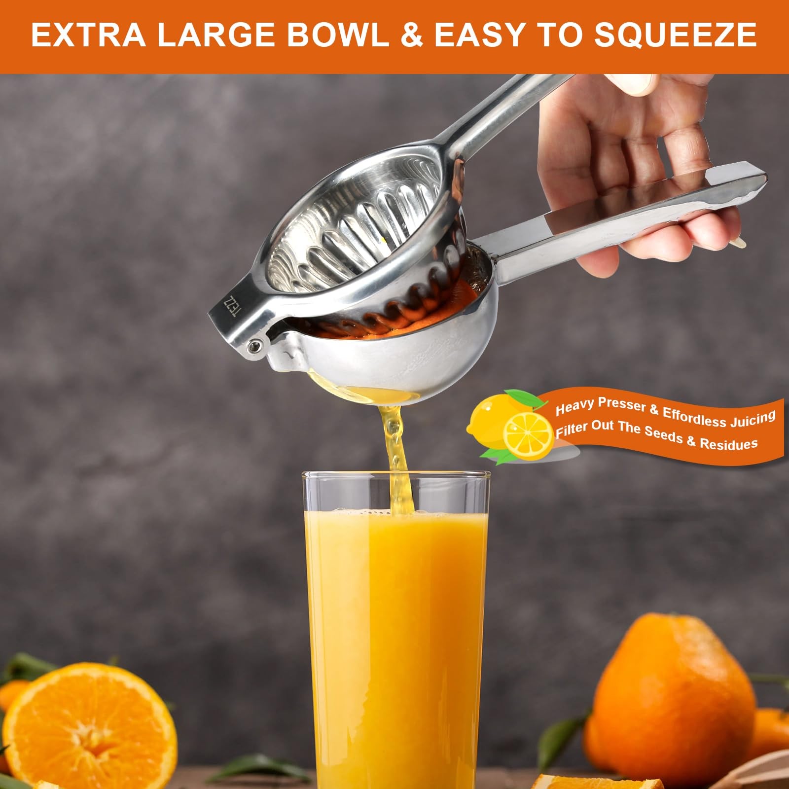 Upgrated Extra Large Lemon Squeezer, Heavy Duty Handhelp Orange Juicer with 3...