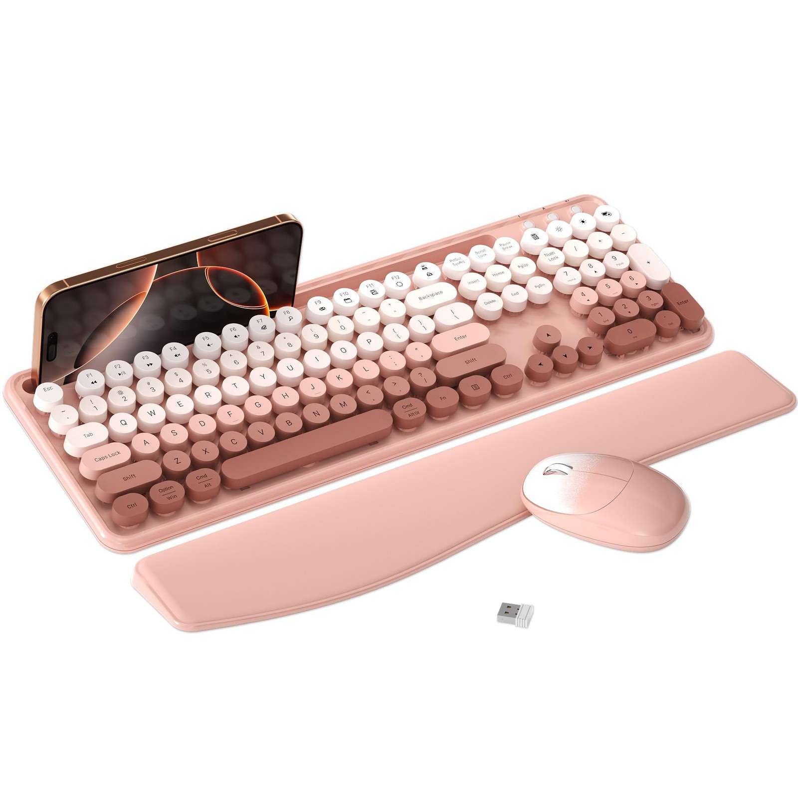 MPTOG Colorful Wireless Computer Keyboard and Mouse Combo with Phone Holder, ...