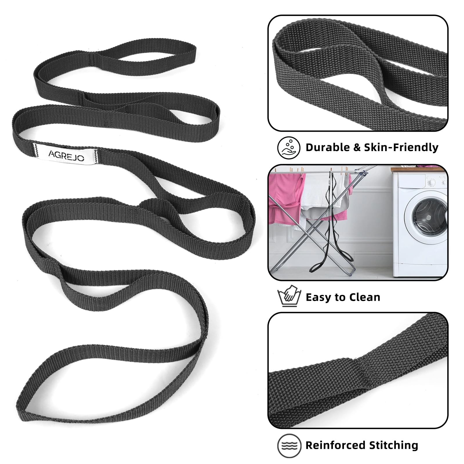 AGREJO Stretching Strap Yoga Strap Physical Therapy for Home Workout, 10 Loops N