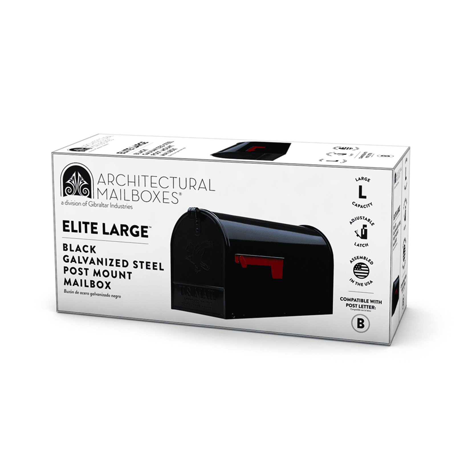 Architectural Mailboxes Elite Black Post Mount Mailbox, Steel, Rust Resistant