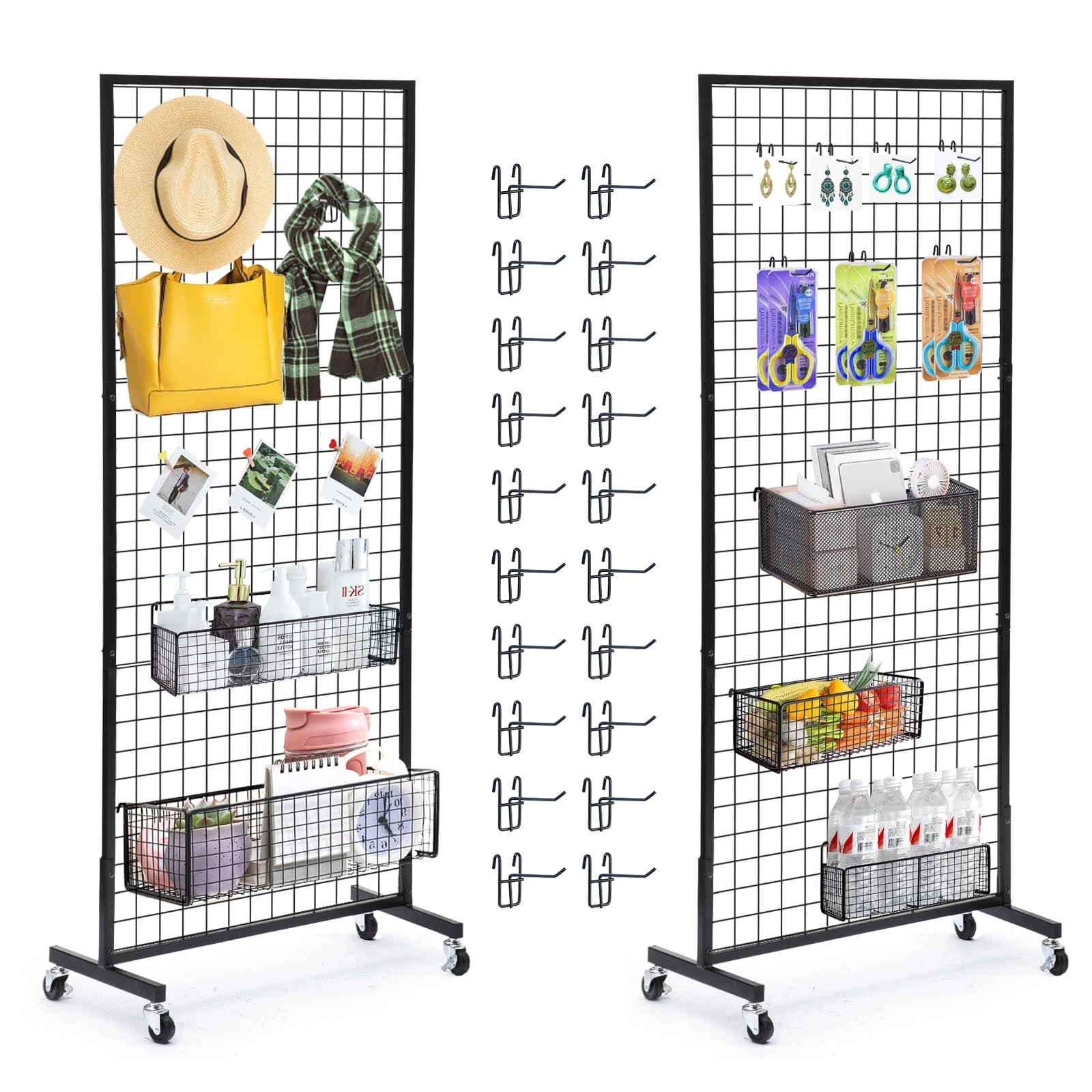 Grid Wall Panels, Gridwall Panels Stand with T-Base, Black Wire Grid Wall Pan...