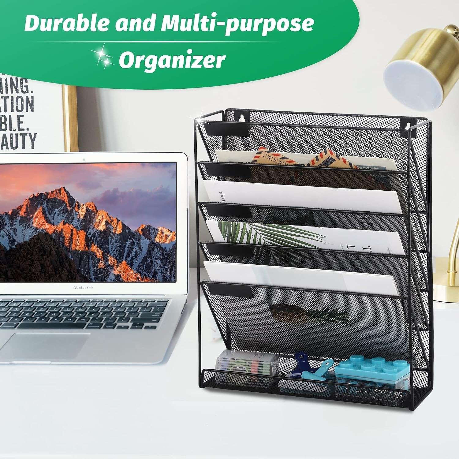 Desk File Organizer Mesh 6-Tier, Hanging Wall Mount Document Organization Sta...