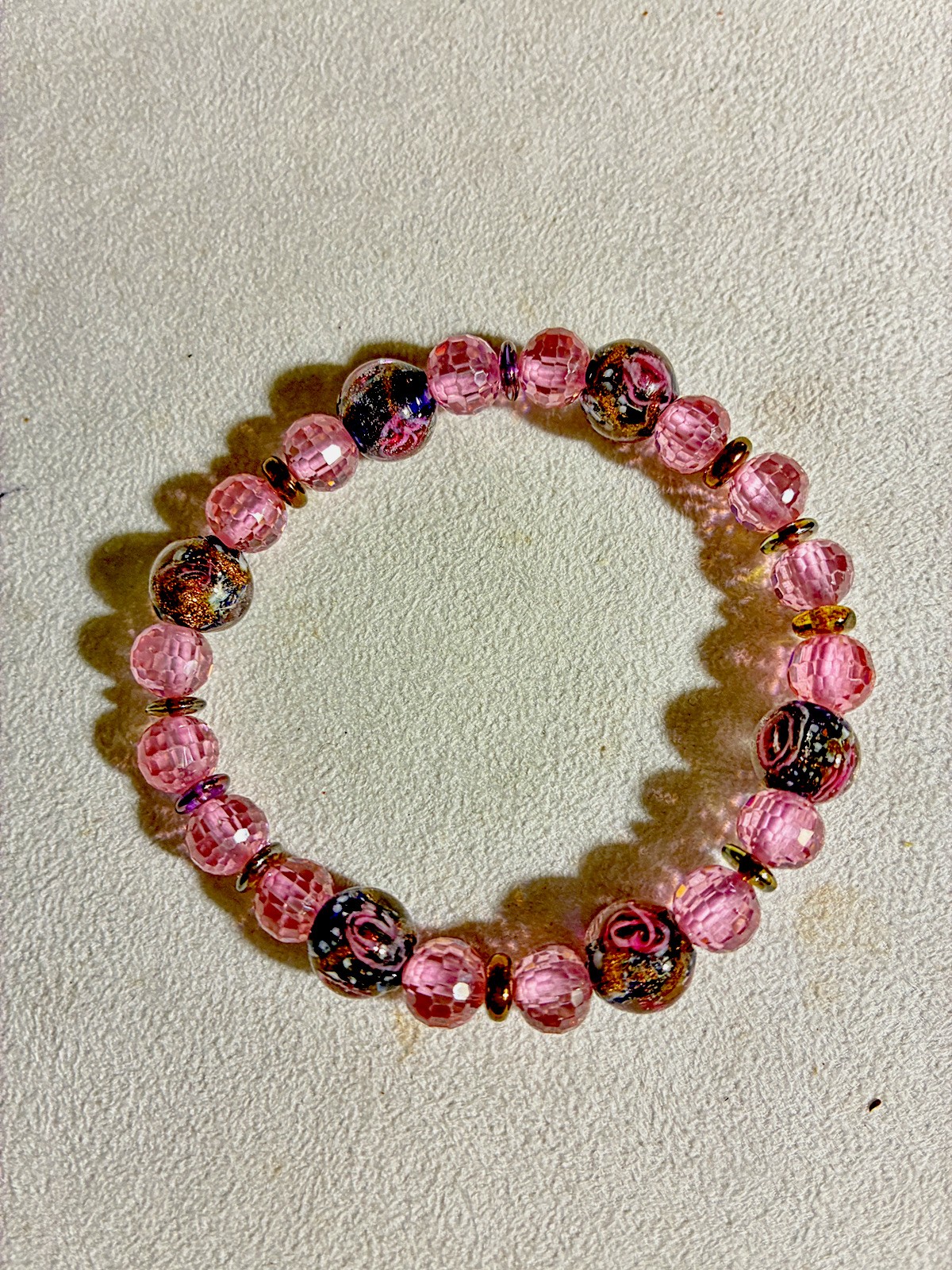 Bracelet Stretchy Lampwork & Cubic Zirconia