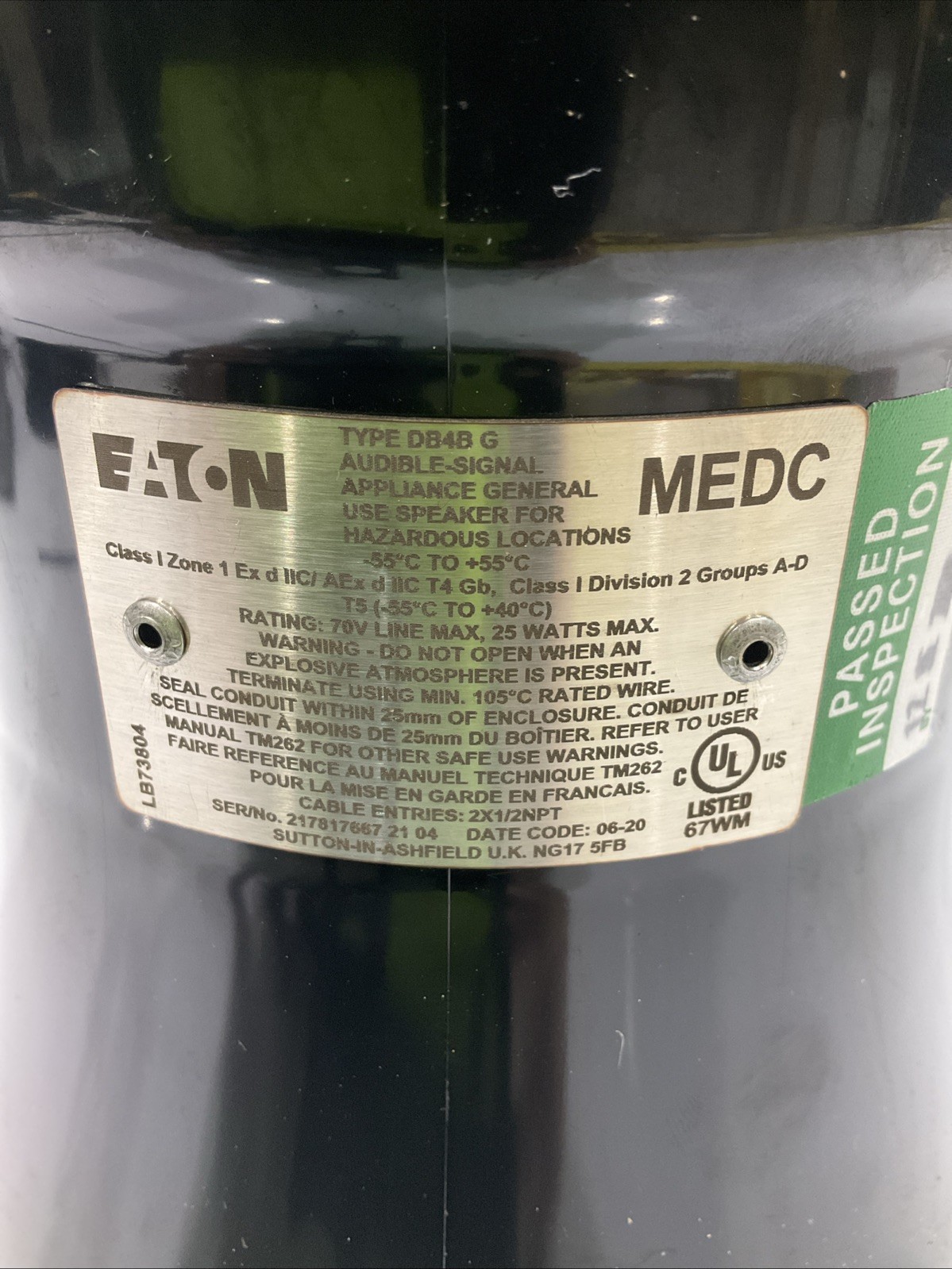EATON-MEDC DB4BG 25W EXPLOSION PROOF LOUDSPEAKER RANGE A9T